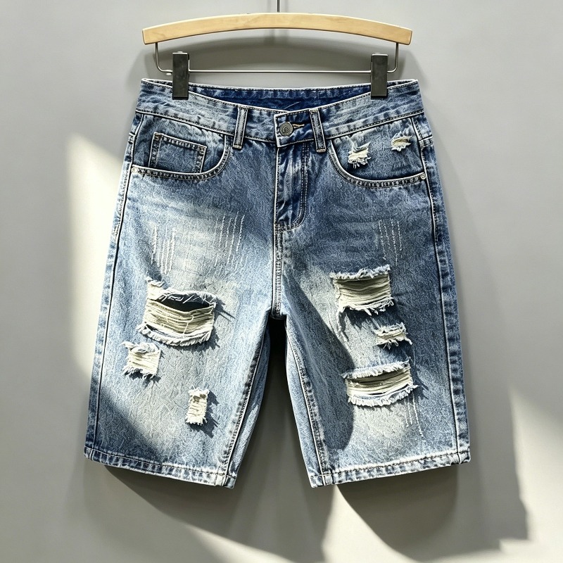 Distressed Jean Rip - Pantalones Cortos de Mezclilla Desgastados Estilo