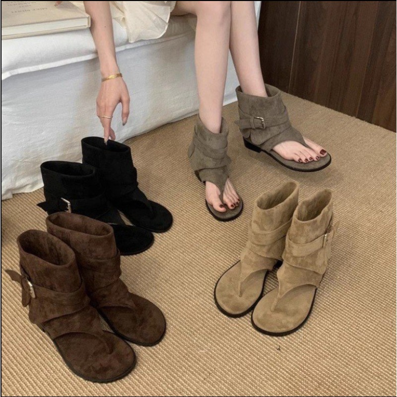 Street Fashion Dress - Sandalias Planas con Punta Descubierta, Primavera