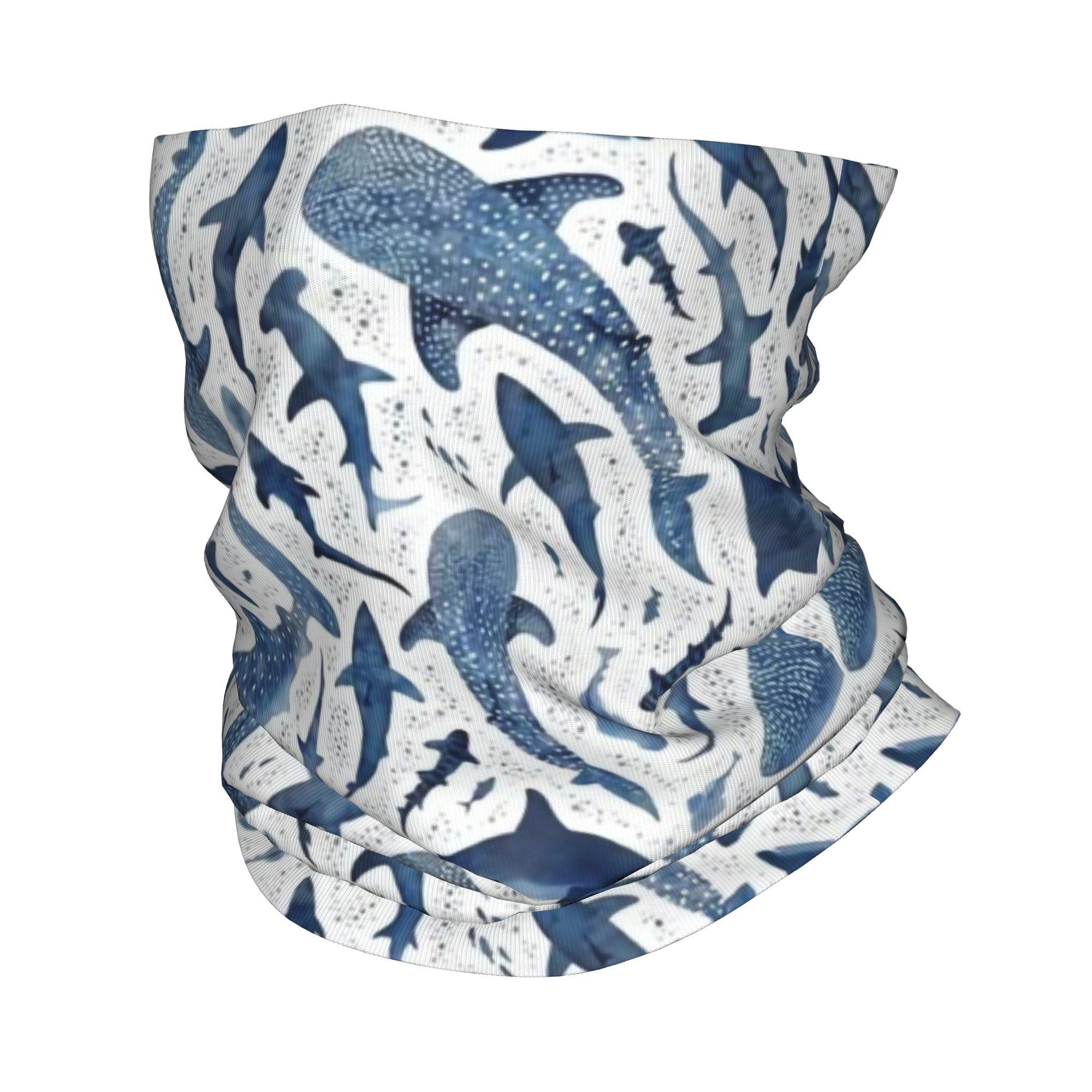 Balaclava Face Mask - Bandana de tiburón de acuarela azul