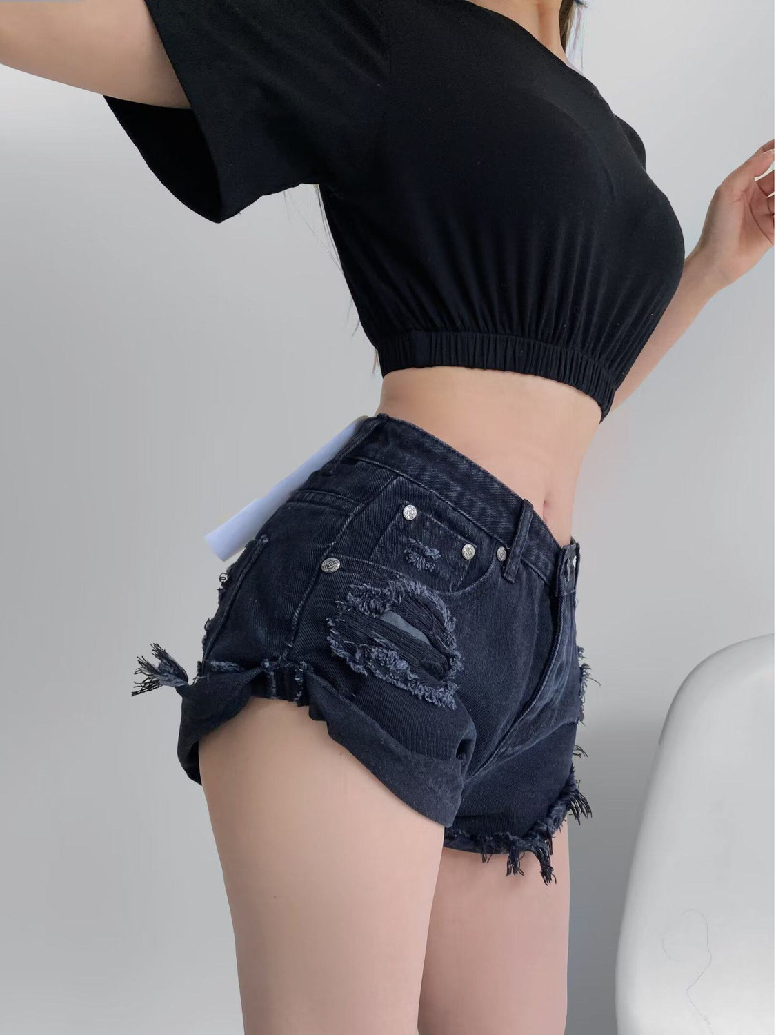 Distressed Jean Rip - Shorts de mezclilla desgastados de cintura