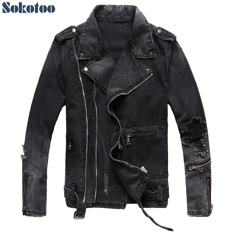 Distressed Jean Rip - Sokotoo-chaqueta vaquera negra con cremallera para