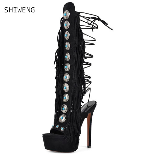 Street Fashion Dress - Botas sexis con punta abierta y