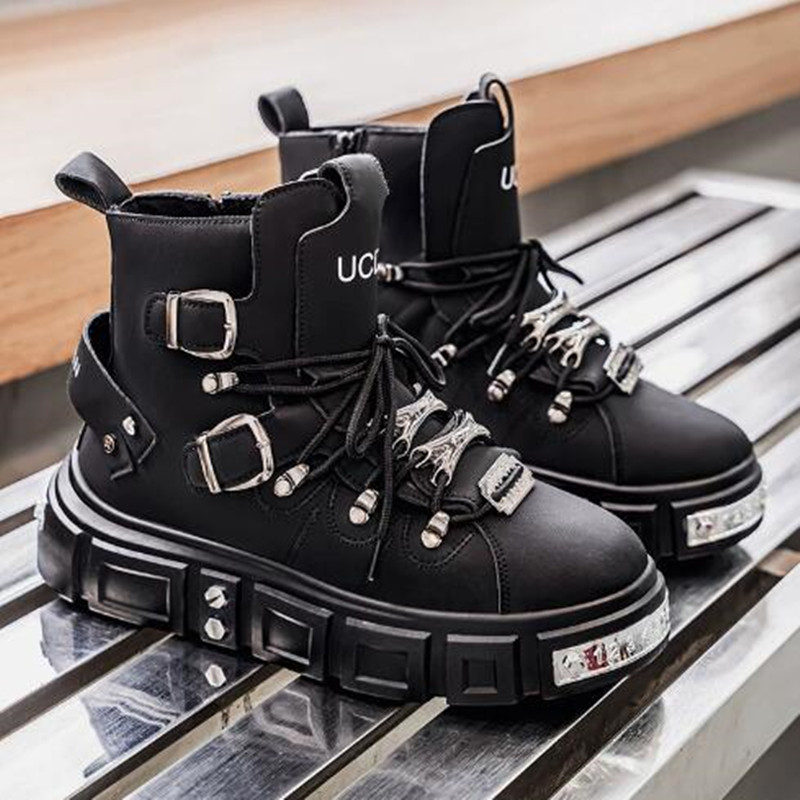 Street Fashion Luxury - Zapatillas de moda negras con remaches,
